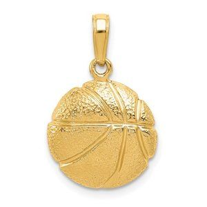 14k Yellow Gold Small Sports Basketball Necklace Charm Pendant